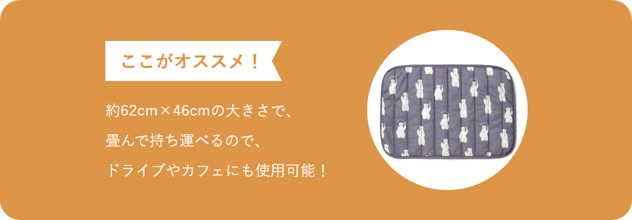 約62cm×46cmの大きさで、畳んで持ち運べるので、ドライブやカフェにも使用可能!