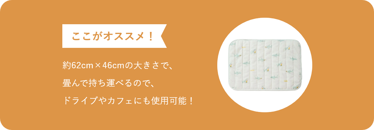 約62cm×46cmの大きさで、畳んで持ち運べるので、ドライブやカフェにも使用可能!