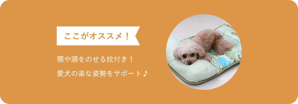 ここがオススメ 顎や頭をのせる枕付き！愛犬の楽な姿勢をサポート♪