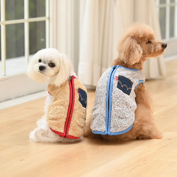 21秋冬 Edwin エドウイン デニムポケット ベスト ベージュ完売 犬服 ドックウェアcalulu カルル