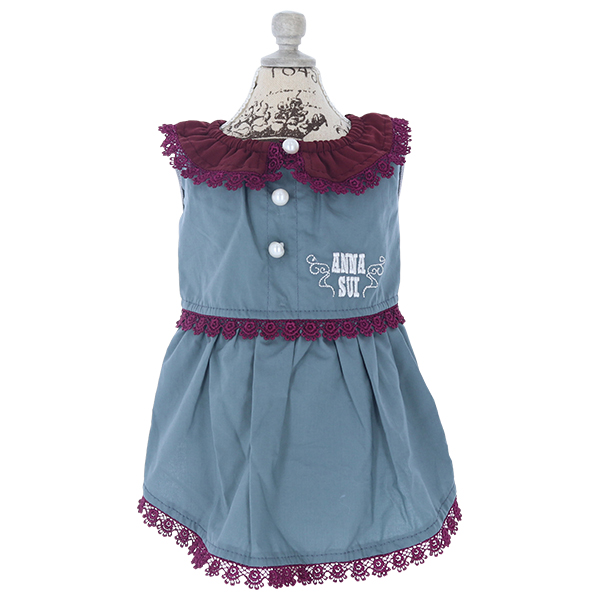 21春夏 Anna Sui アナ スイ レースカラー ワンピース ブルー完売 犬服 ドックウェアcalulu カルル