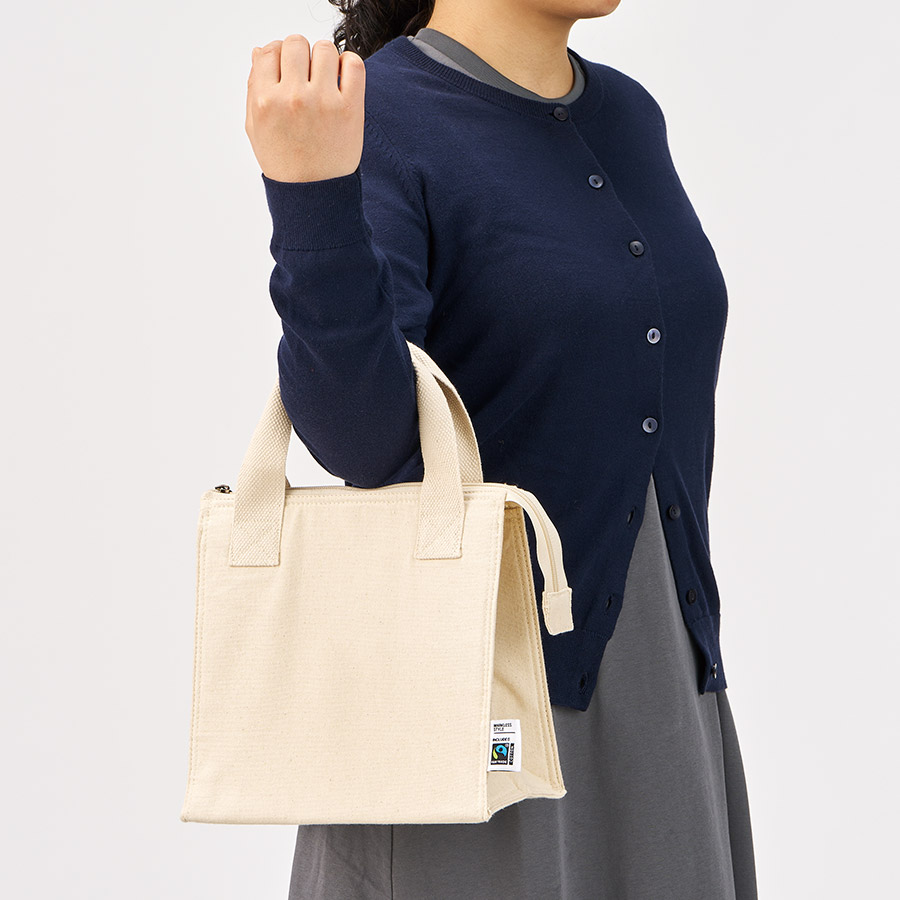 【クールグッズ】フェアトレードコットンスクエア保冷トート ナチュラル Sサイズ