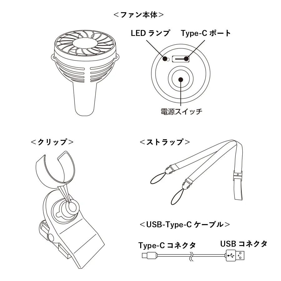 【クールグッズ】クリップミニハンディファン（くり返し使えるUSB充電タイプ）